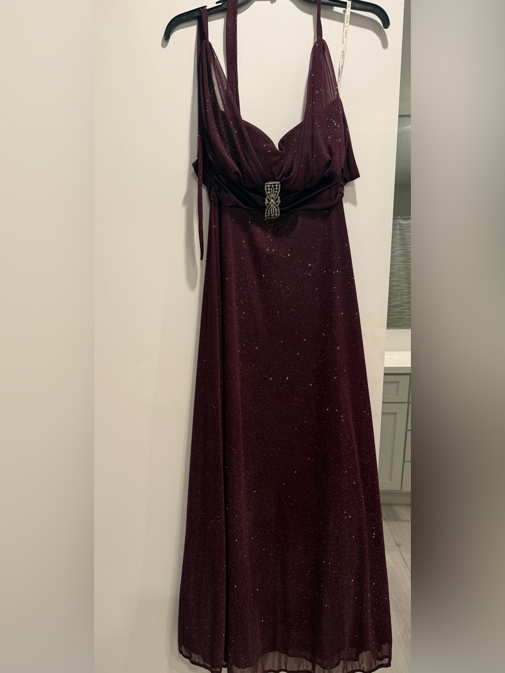 XOXO Burgundy Sparkle Maxi Skirt with Jeweled Waist